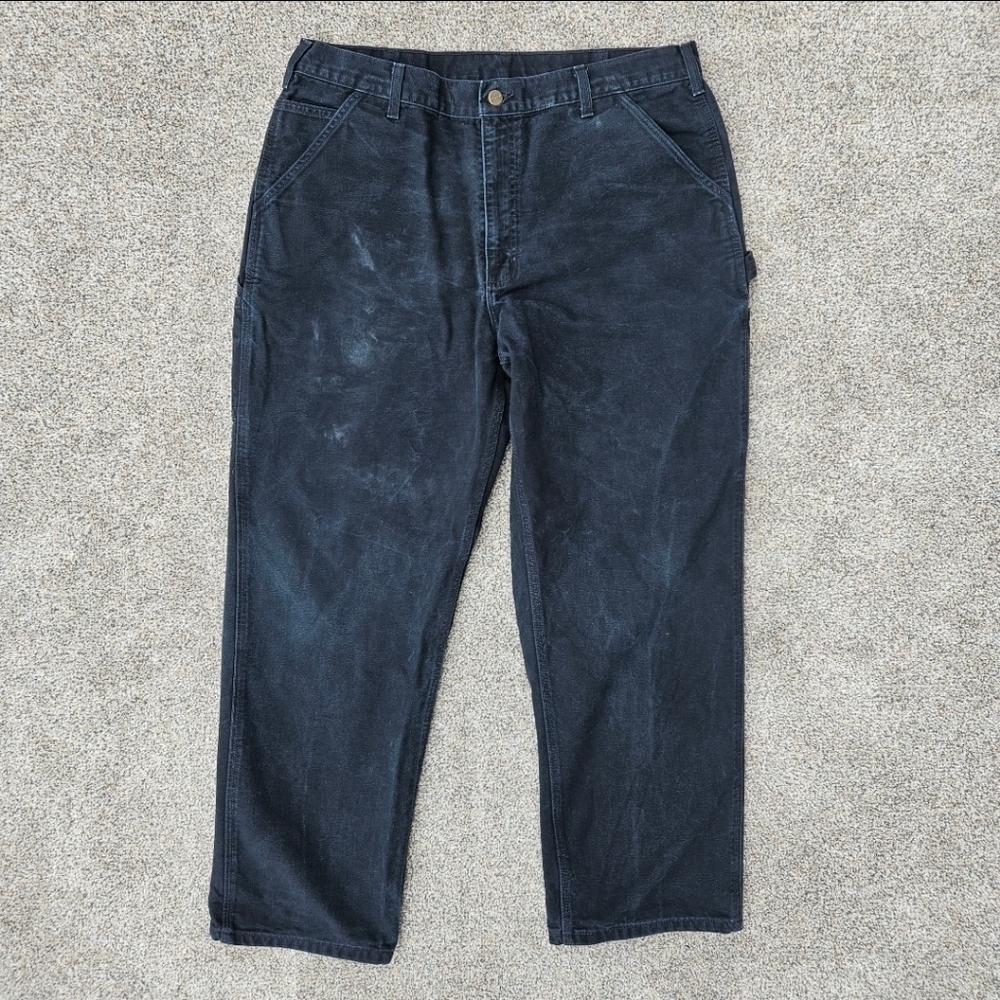 Vintage Carhartt Black Canvas Carpenter Pants Heavy Duty B11 BLK Mens Size 38x32